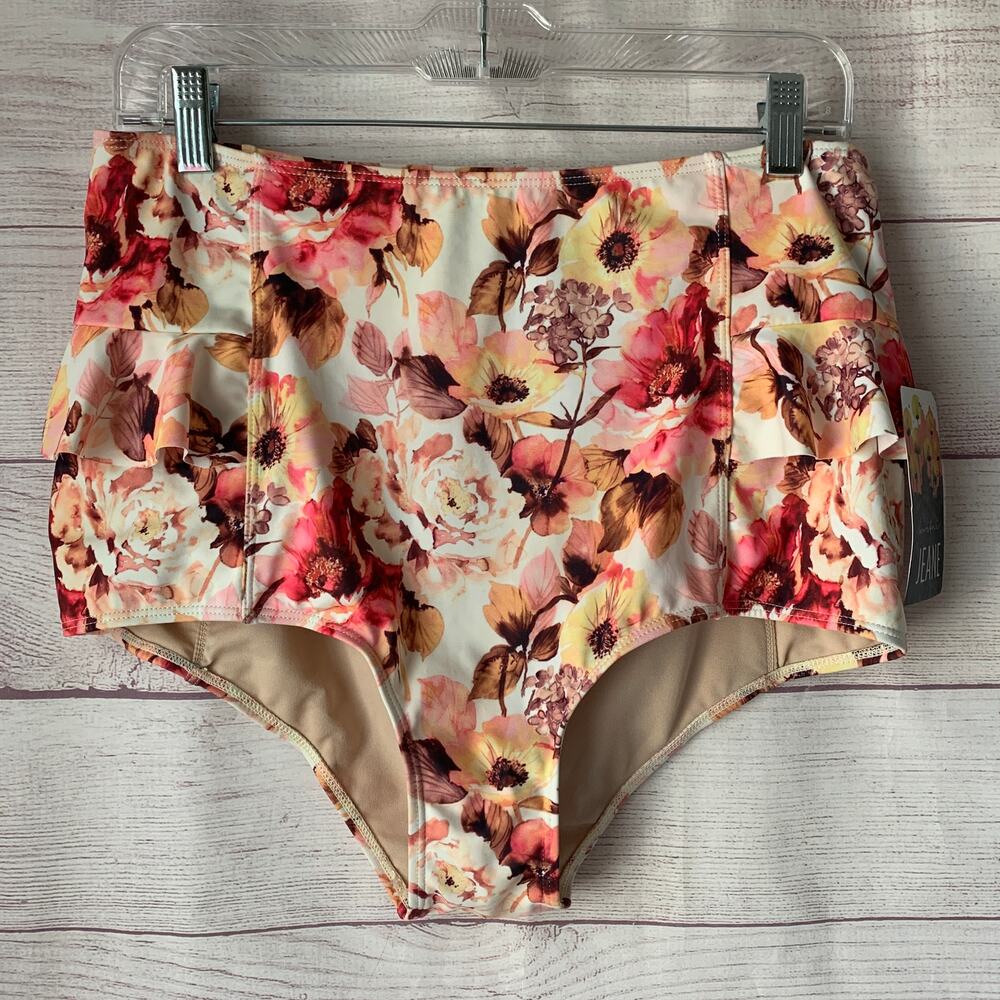 Kortni Jean Floral Swimsuit Bottom Peplum Ruffle Size XL